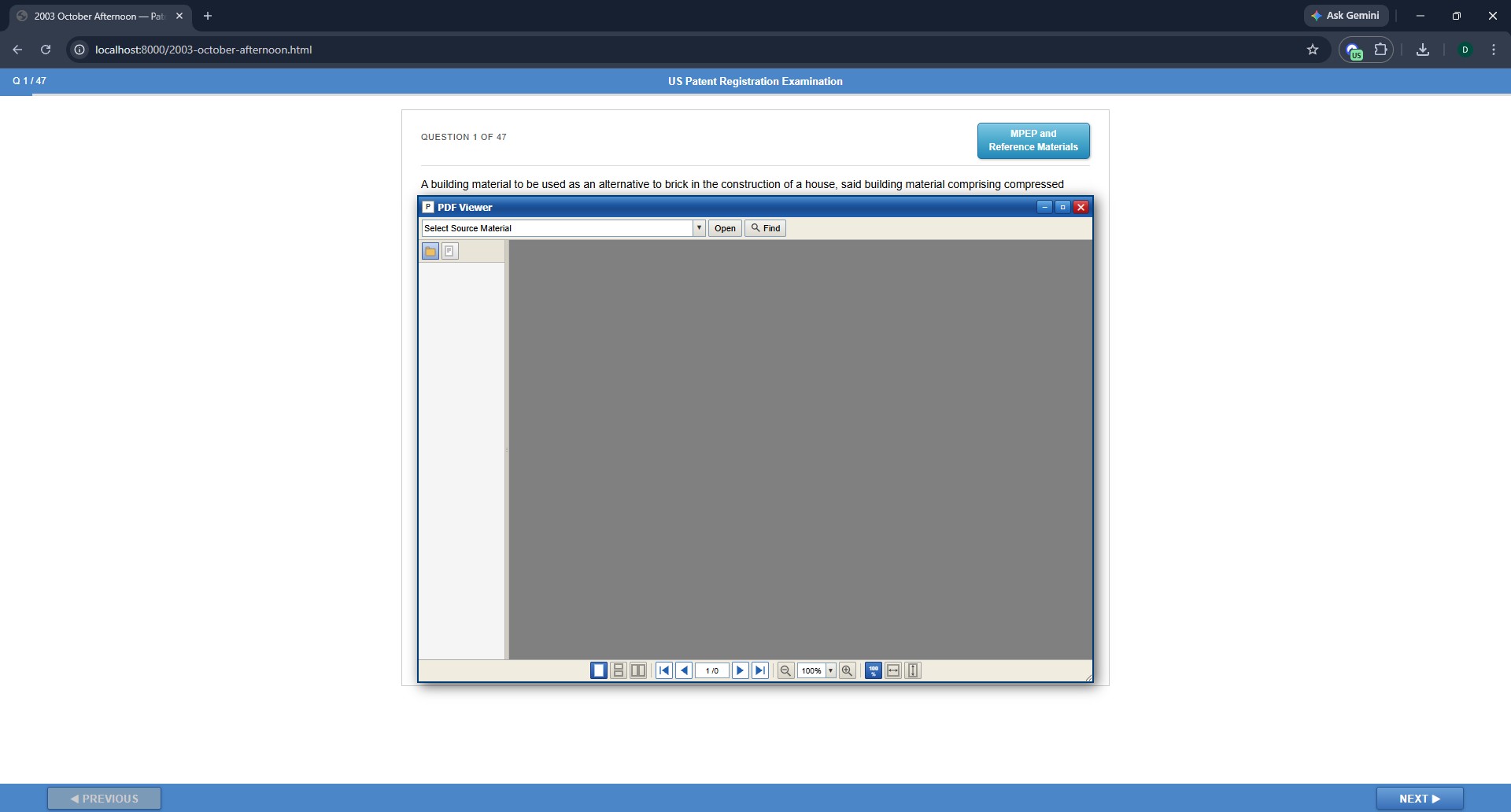 PDF Viewer with Prometric-accurate interface, March 22