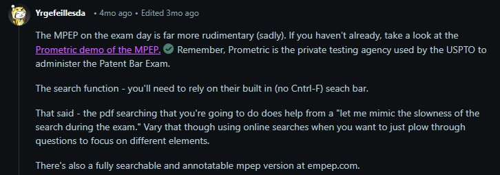 Reddit post pointing to Prometric MPEP demo